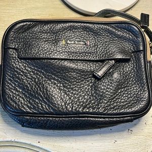 Paul Smith Black leather rectangular bag; (9x6 inches) many pockets.